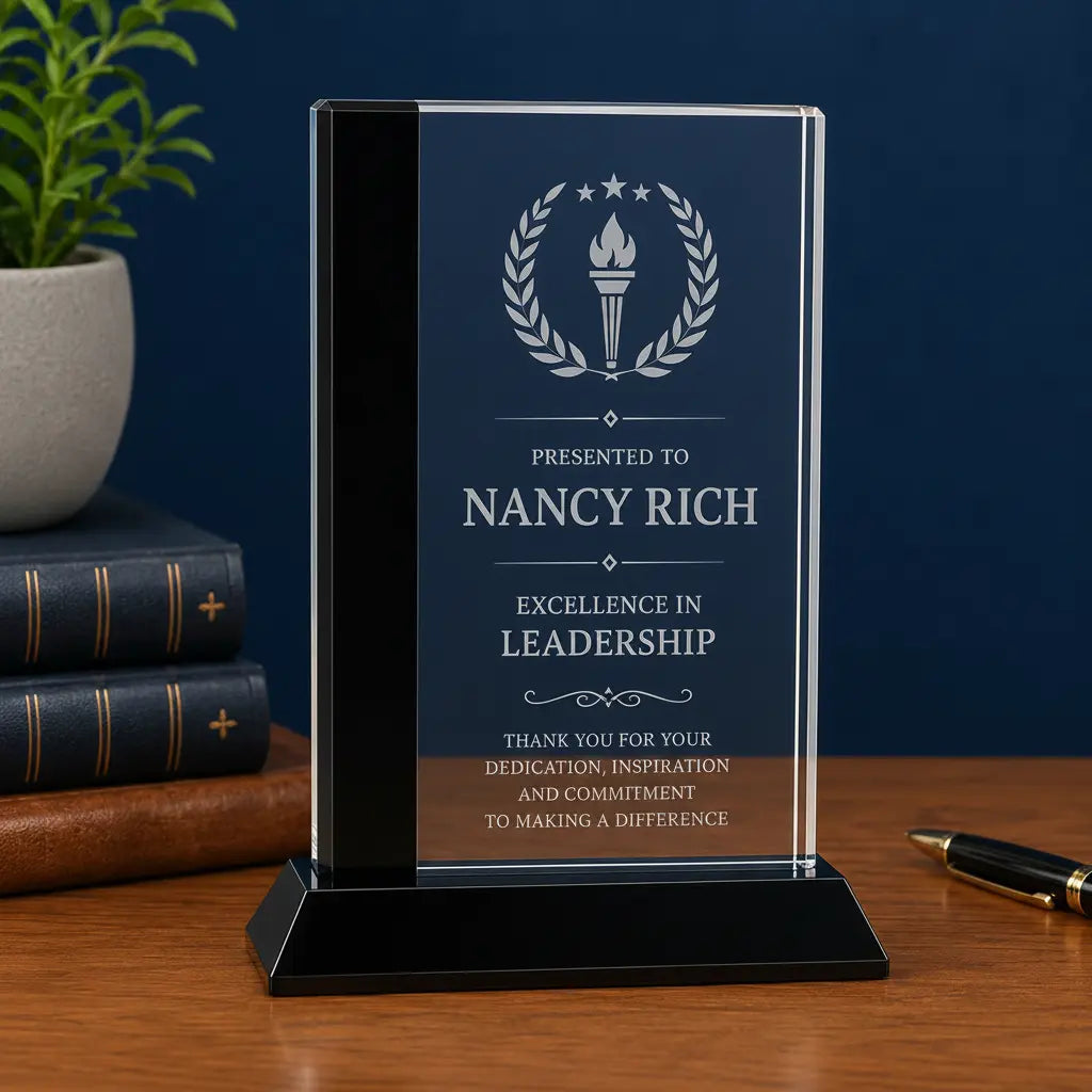Personalized Black Edge Crystal Award on Black Base | Custom Engraved Recognition Award Sams Engraving and Gifts
