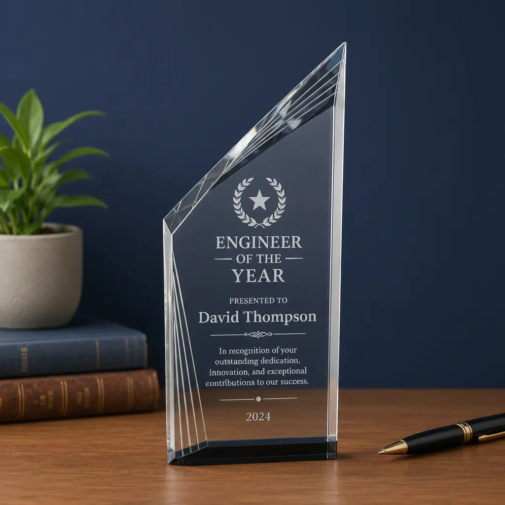 Personalized Crystal Beveled Peak Award with Black Base | Custom Engraved Recognition Award Sams Engraving and Gifts