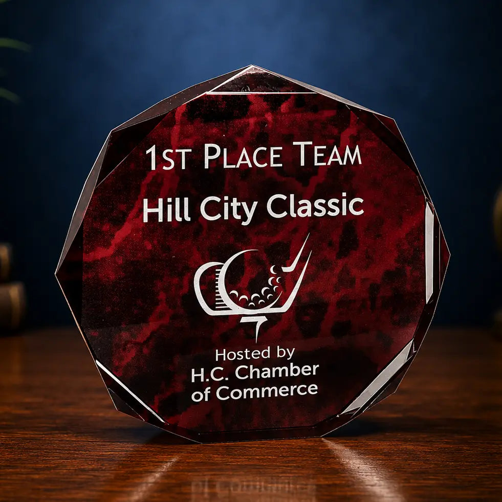 Personalized Marble Octagon Acrylic Award – Custom Engraved Standing Award Sams Engraving and Gifts