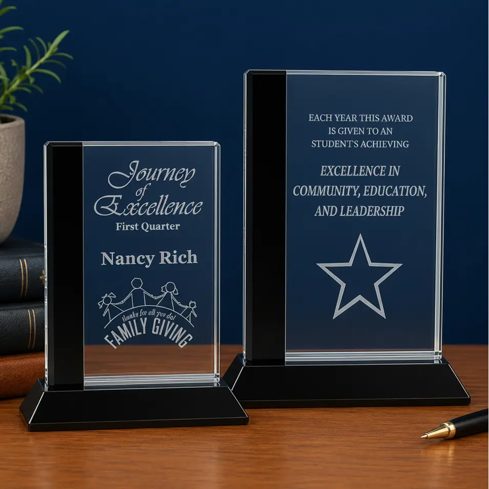 Personalized Black Edge Crystal Award on Black Base | Custom Engraved Recognition Award Sams Engraving and Gifts