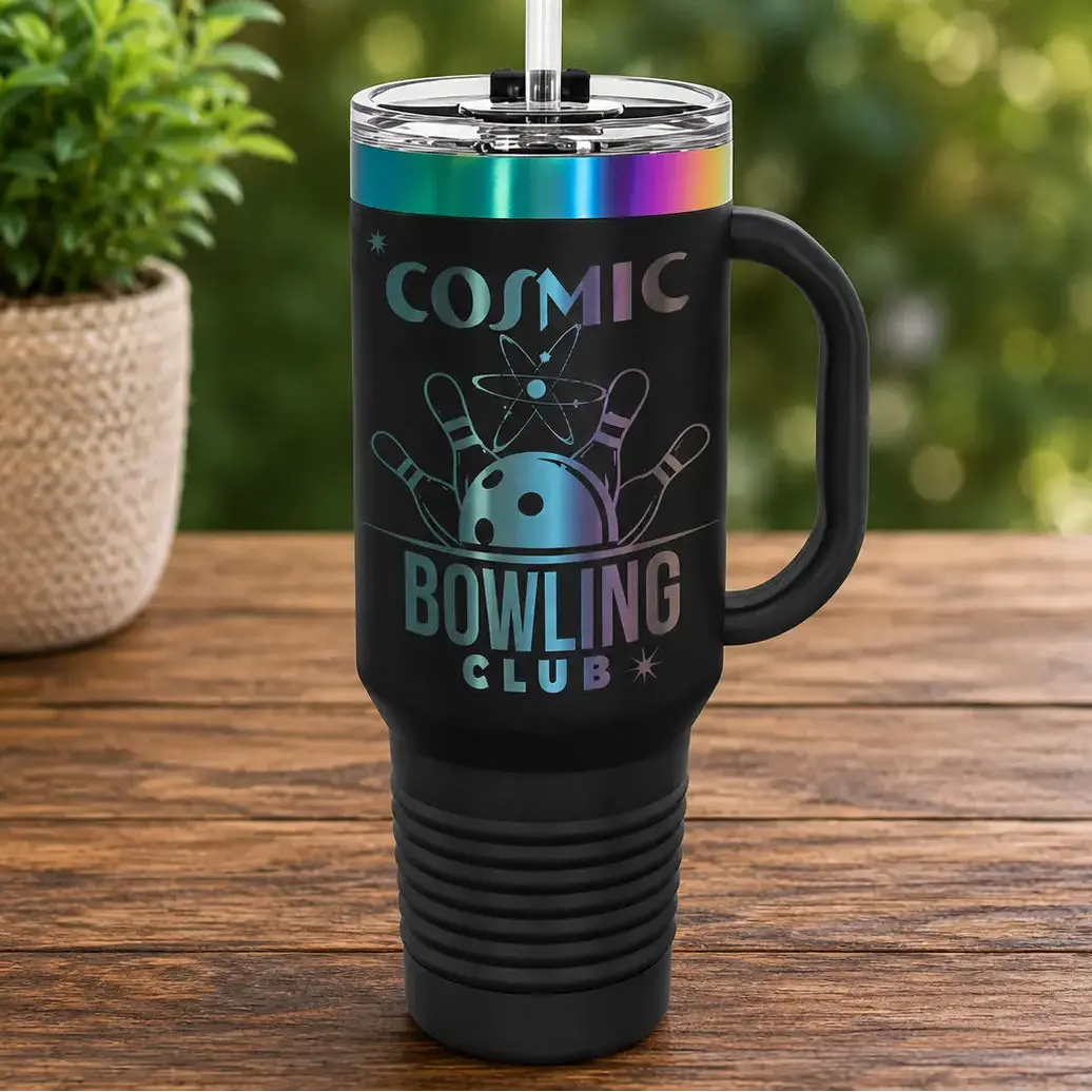 Personalized 40 oz Prism Travel Mug with Handle & Straw | Custom Laser Engraved Stainless Steel Tumbler Sams Engraving and Gifts