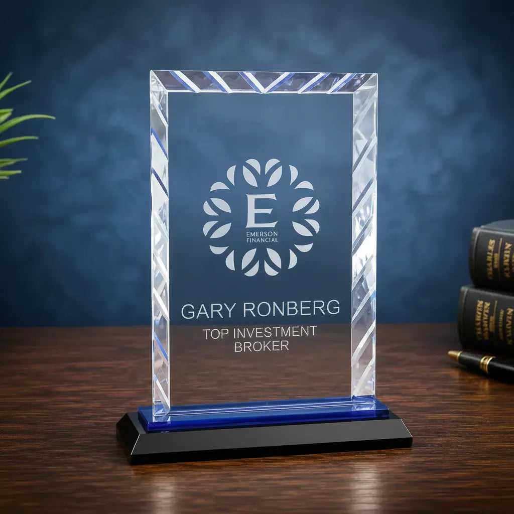 Personalized Rectangle Accent Glass Standing Award | Custom Laser Engraved Recognition Award Sams Engraving and Gifts