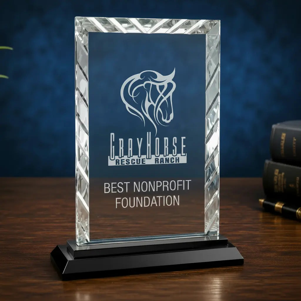 Personalized Rectangle Accent Glass Standing Award | Custom Laser Engraved Recognition Award Sams Engraving and Gifts