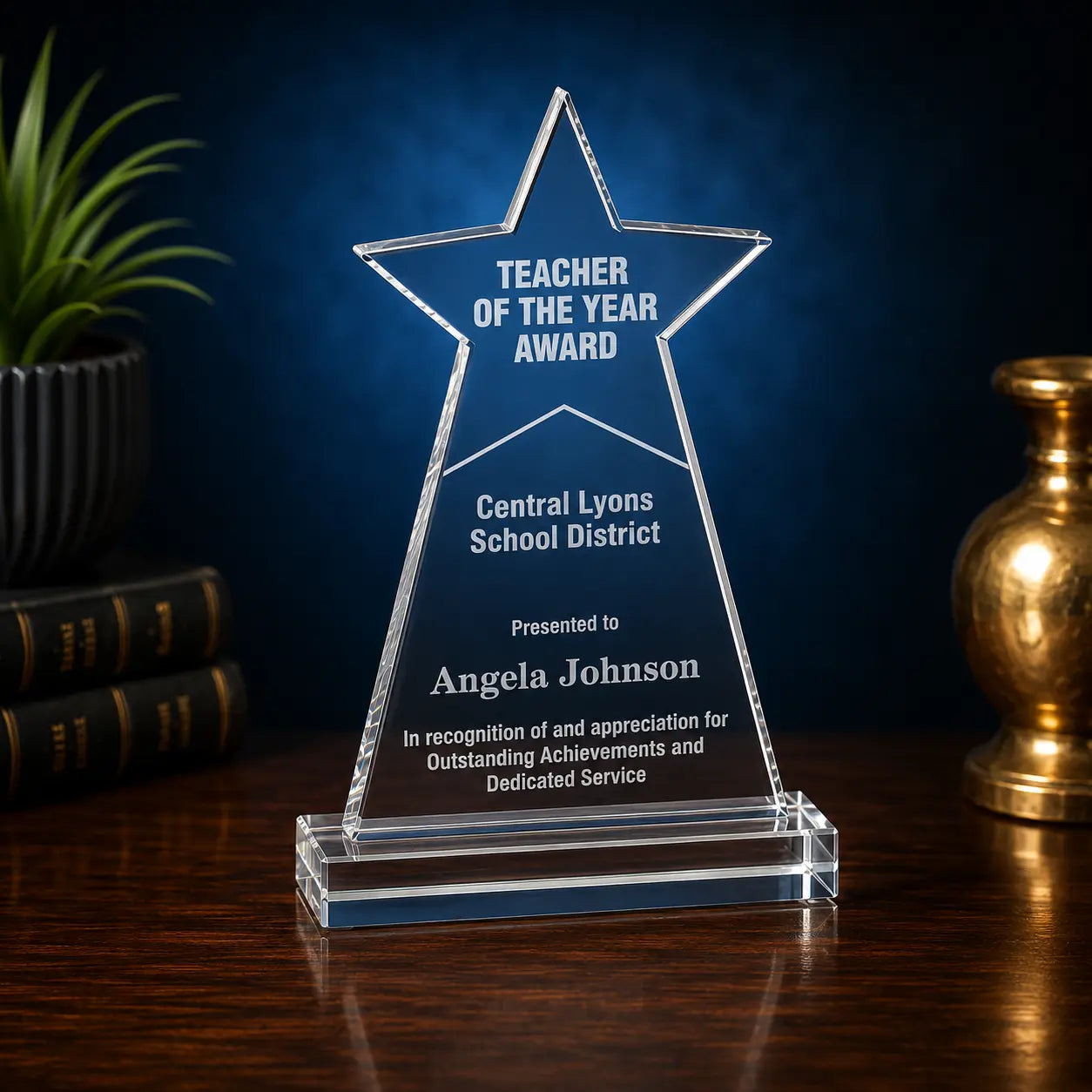 8" Premier Star Obelisk Clear Acrylic Award Trophy – Freestanding Design Sams Engraving and Gifts