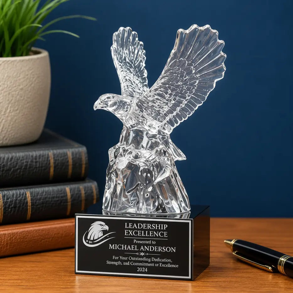 Personalized Crystal Eagle Award with Black Crystal Base | Custom Engraved Recognition Award Sams Engraving and Gifts