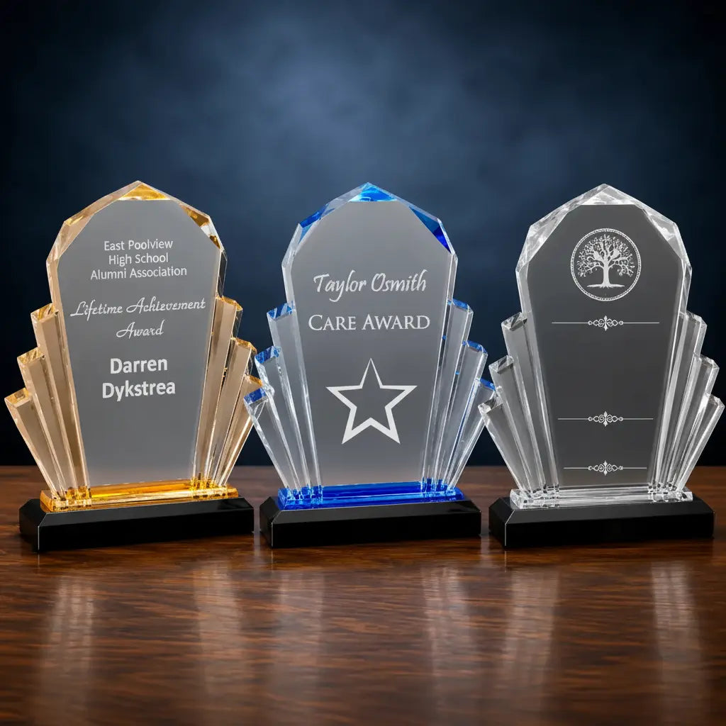 Personalized Faceted Fan Acrylic Award – Custom Engraved 6" x 9" Recognition award Sams Engraving and Gifts