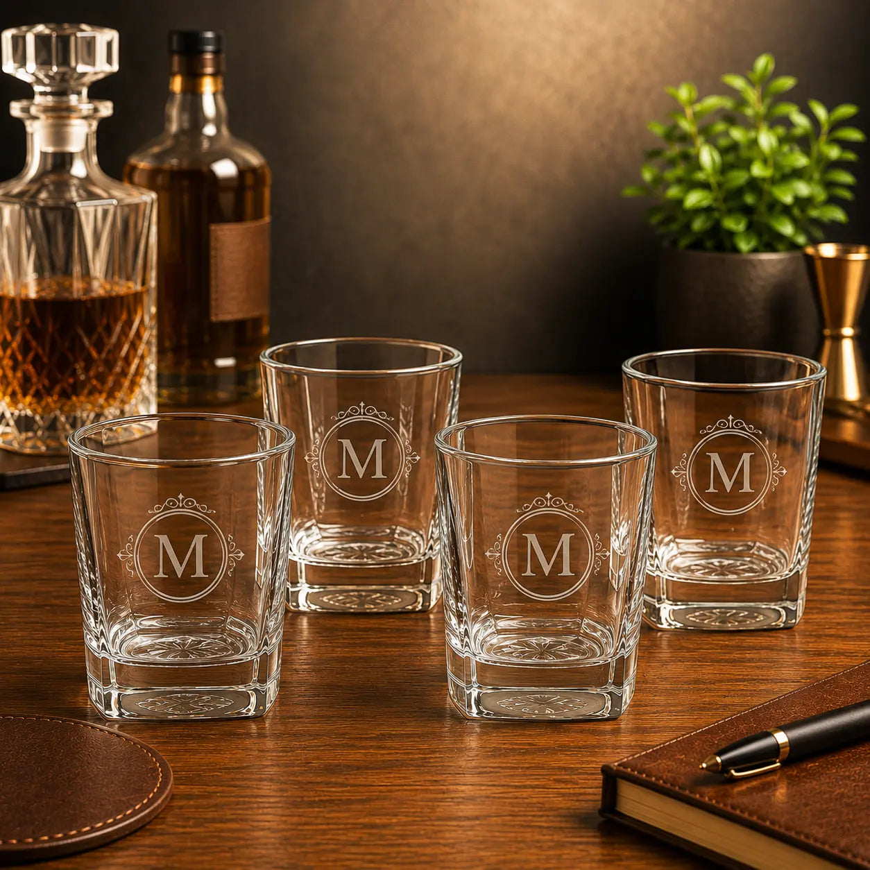 Personalized Square 11oz Rocks Glass Gift Set | Custom Engraved Whiskey Glasses Sams Engraving and Gifts