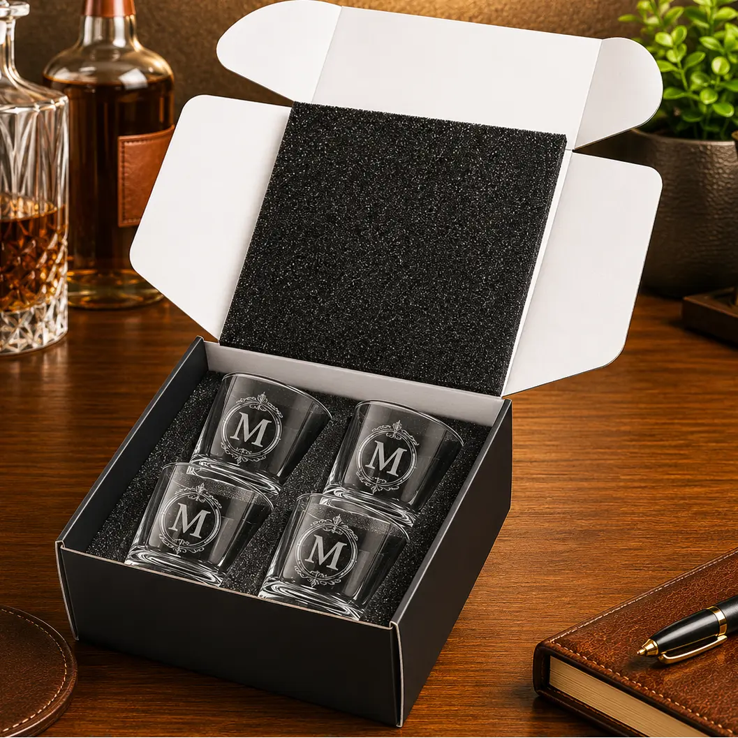 Personalized Rectangle Rocks Glass Gift Set | Custom Engraved Whiskey Glasses Sams Engraving and Gifts