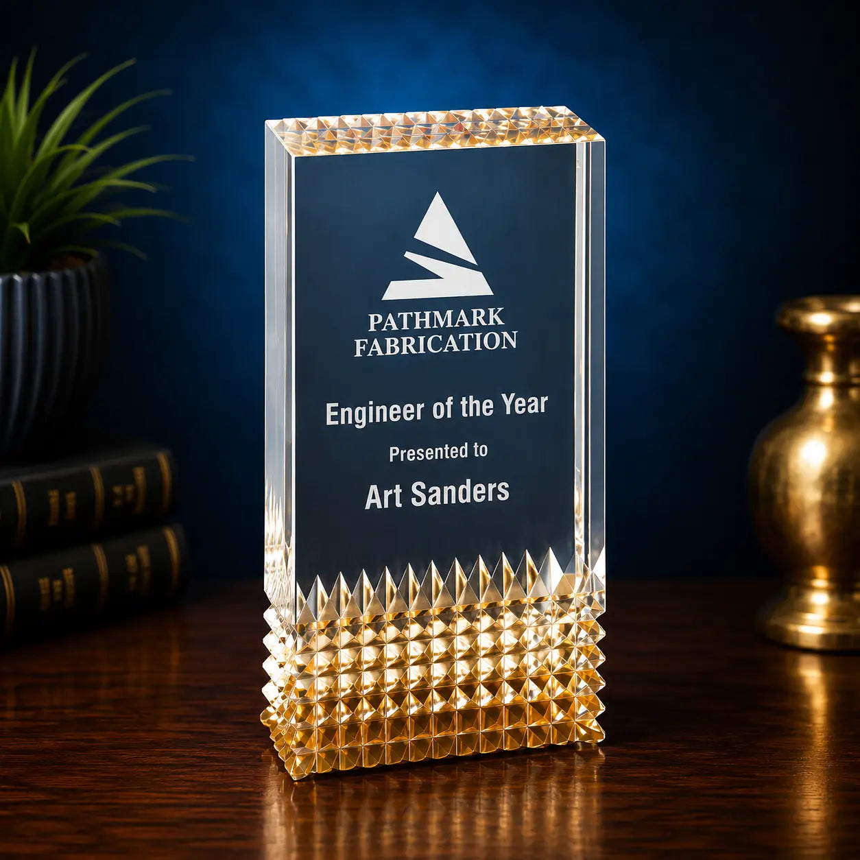 Personalized Tribute Acrylic Award | Custom Engraved Blue, Gold & Silver Recognition Award Sams Engraving and Gifts