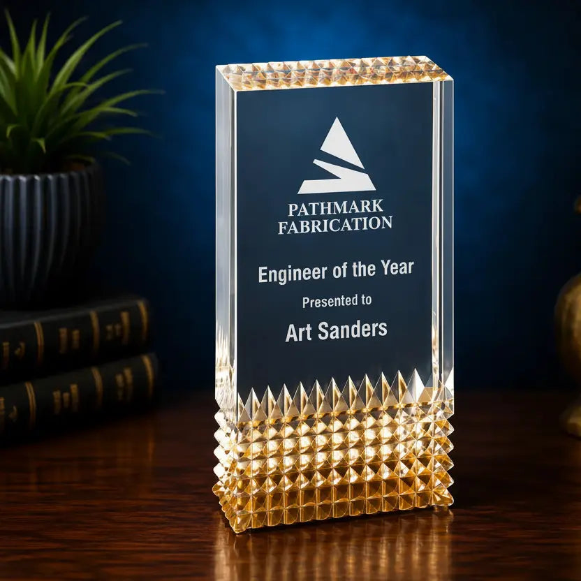 Personalized Tribute Acrylic Award | Custom Engraved Blue, Gold & Silver Recognition Award Sams Engraving and Gifts
