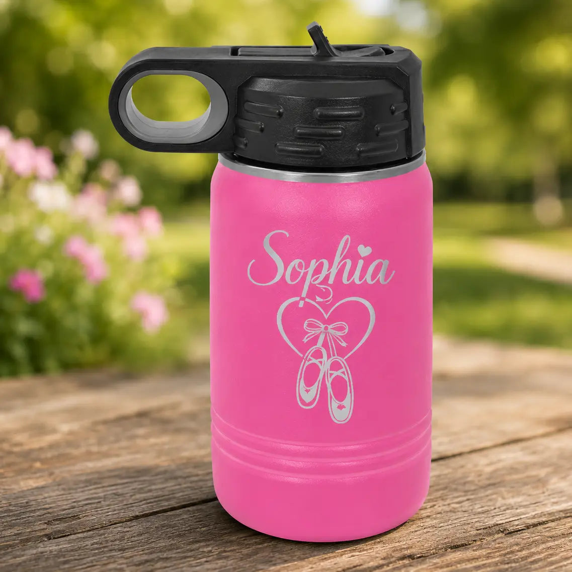 Personalized 12 oz. Kids Water Bottle with Flip Straw Lid | Custom Engraved Drinkware Sams Engraving and Gifts