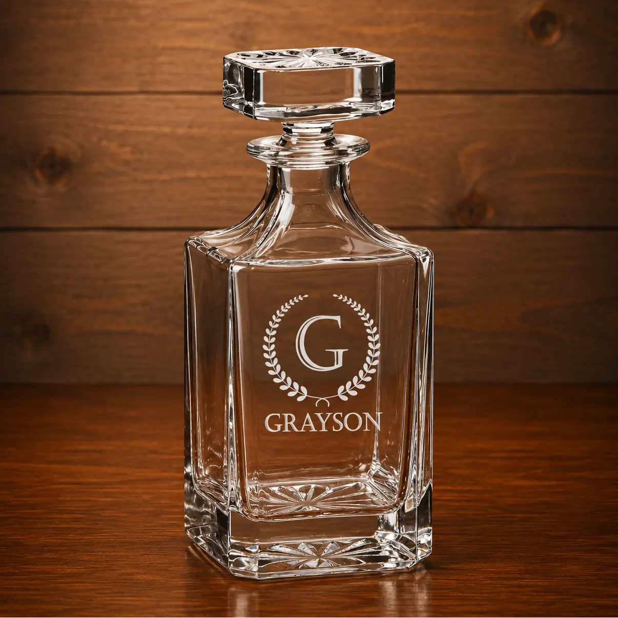 Personalized 750 mL Square Glass Decanter Gift Set | Custom Laser Engraved Decanter with Black Gift Box Sams Engraving and Gifts