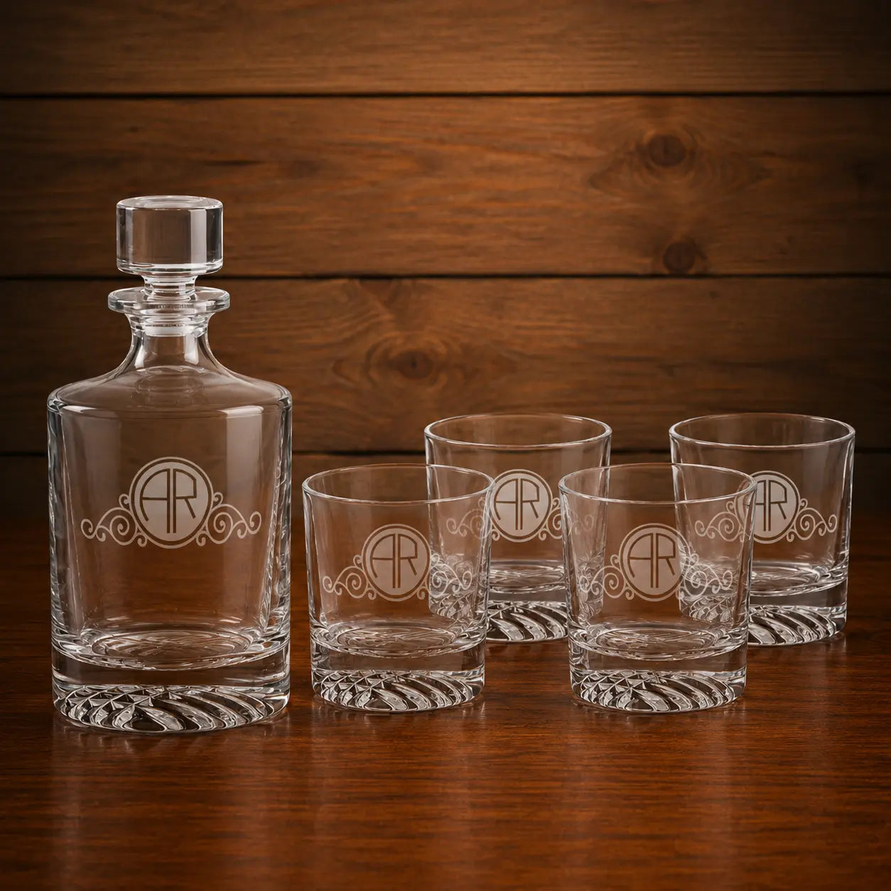 Personalized Polar Camel 850 mL Round Glass Decanter Set with Four 9 oz. Rocks Glasses | Custom Laser Engraved Gift Set Sams Engraving and Gifts