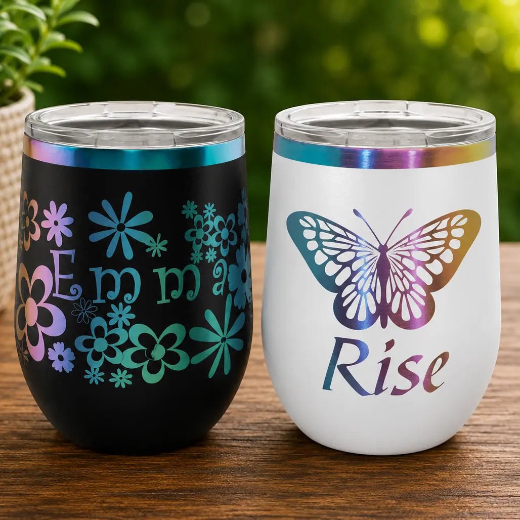 Personalized Prism Stemless Wine Tumbler | Custom Engraved Stainless Steel Wine Tumbler Sams Engraving and Gifts