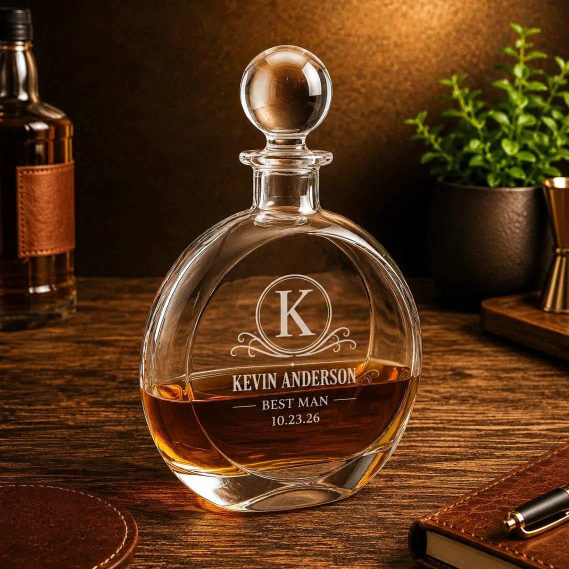 Personalized 750 mL Glass Decanter | Custom Engraved Whiskey Decanter in Black Gift Box Sams Engraving and Gifts