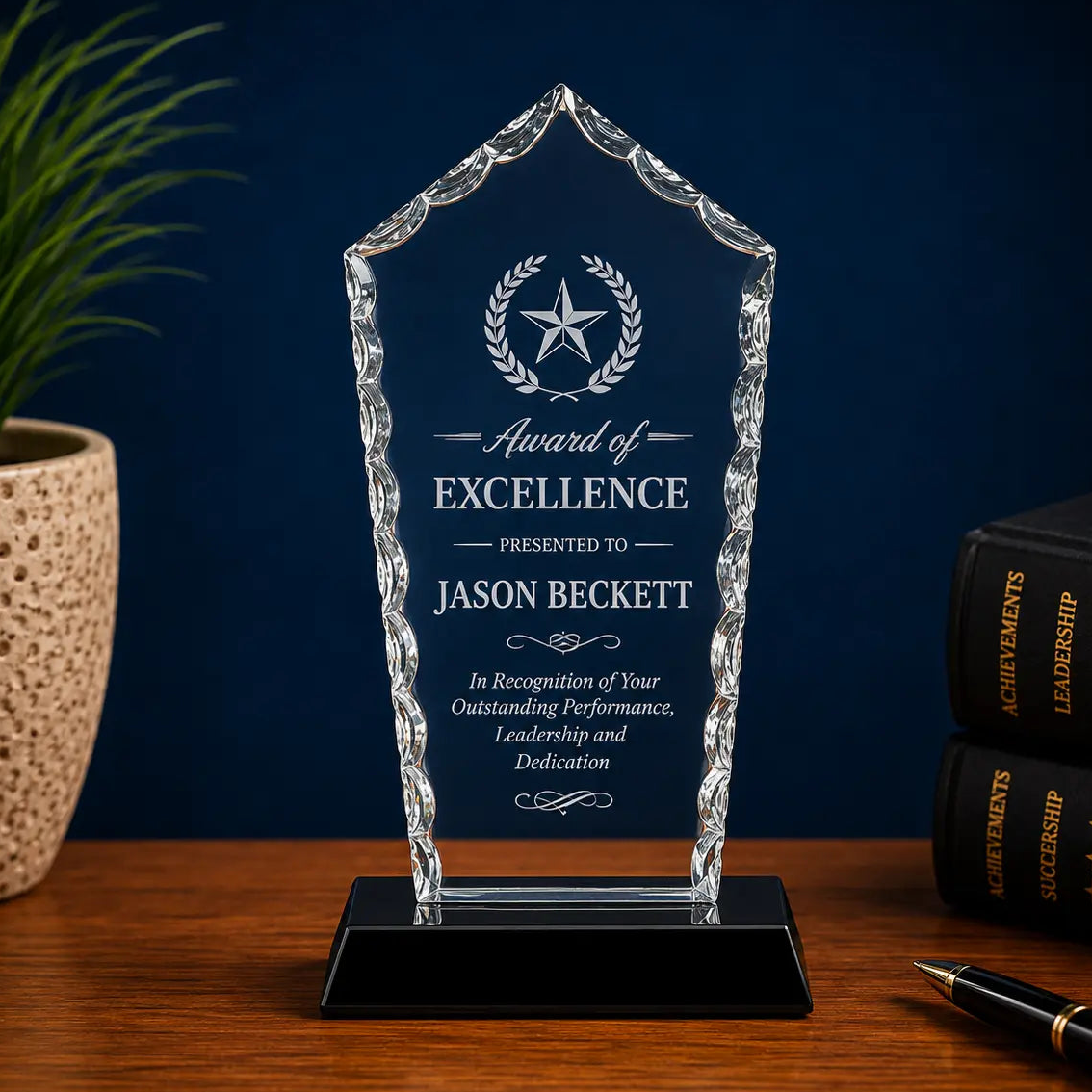 Personalized Diamond Facet Glass Award with Black Base | Custom Engraved Recognition Award Sams Engraving and Gifts