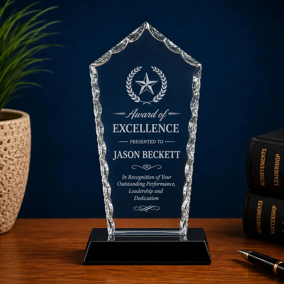 Personalized Diamond Facet Glass Award with Black Base | Custom Engraved Recognition Award Sams Engraving and Gifts