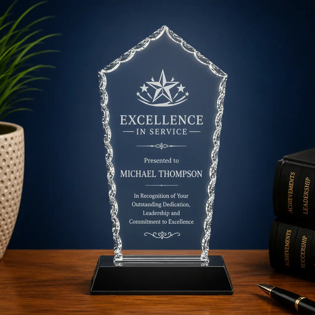 Personalized Diamond Facet Glass Award with Black Base | Custom Engraved Recognition Award Sams Engraving and Gifts