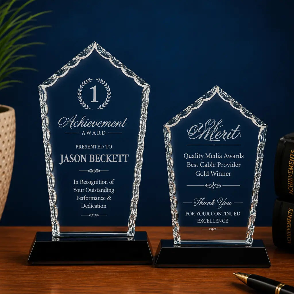 Personalized Diamond Facet Glass Award with Black Base | Custom Engraved Recognition Award Sams Engraving and Gifts