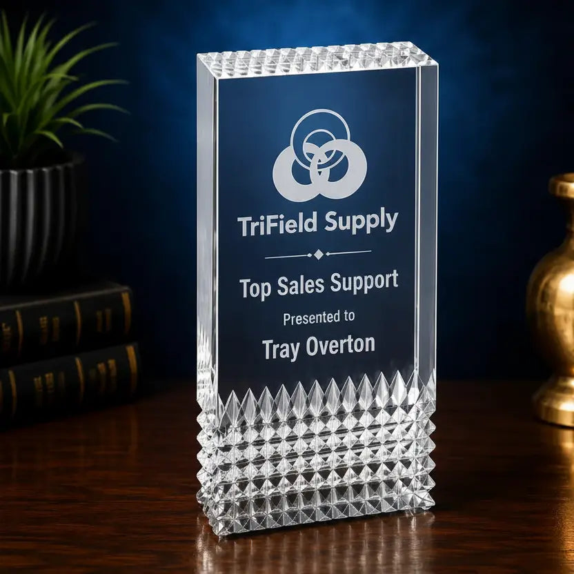 Personalized Tribute Acrylic Award | Custom Engraved Blue, Gold & Silver Recognition Award Sams Engraving and Gifts