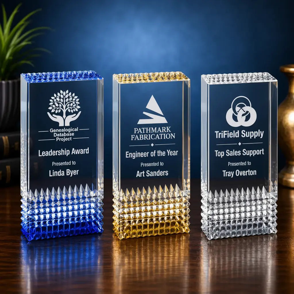 Personalized Tribute Acrylic Award | Custom Engraved Blue, Gold & Silver Recognition Award Sams Engraving and Gifts