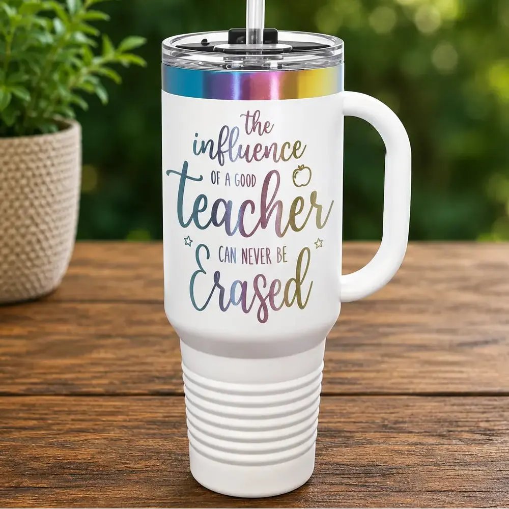 Personalized 40 oz Prism Travel Mug with Handle & Straw | Custom Laser Engraved Stainless Steel Tumbler Sams Engraving and Gifts