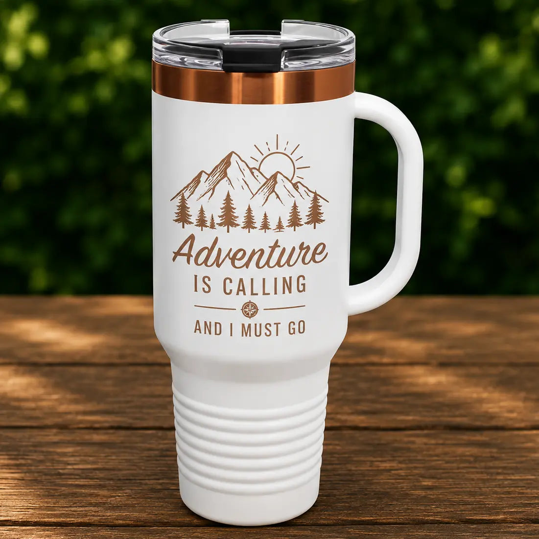 Personalized 40 oz. Ion Plated Rose Gold Travel Mug with Handle & Straw | Custom Engraved Tumbler Sams Engraving and Gifts