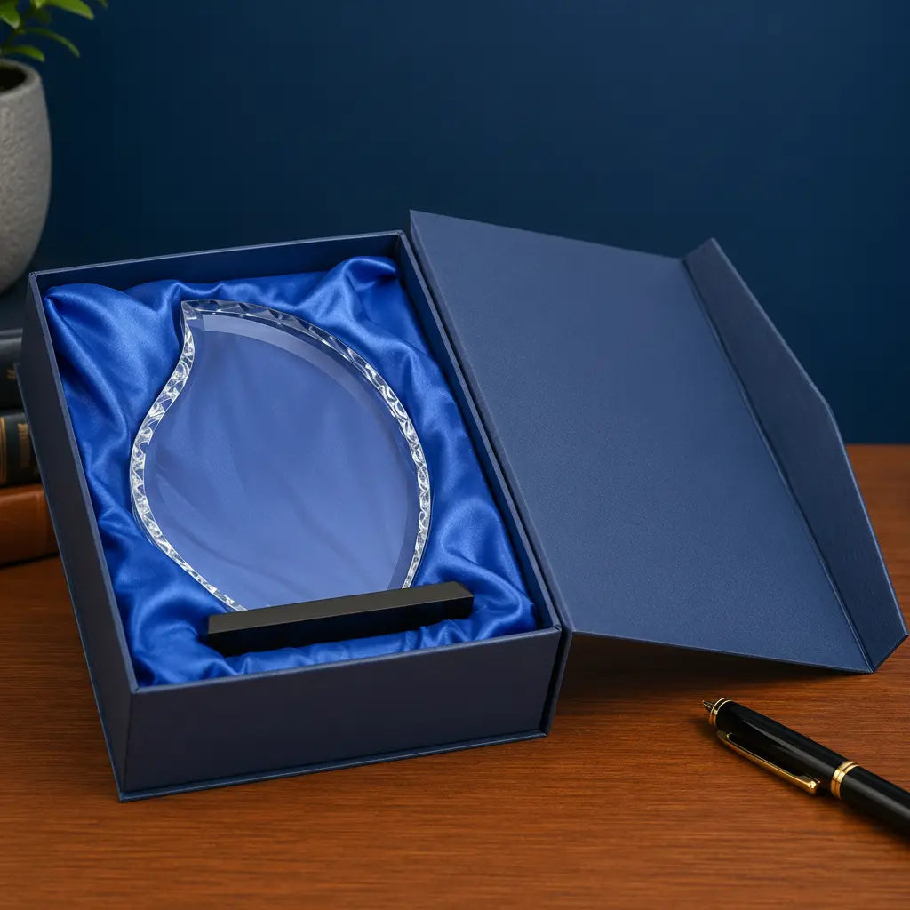 Personalized Diamond Prestige Glass Award with Rosewood Base | Custom Engraved Recognition Award Sams Engraving and Gifts