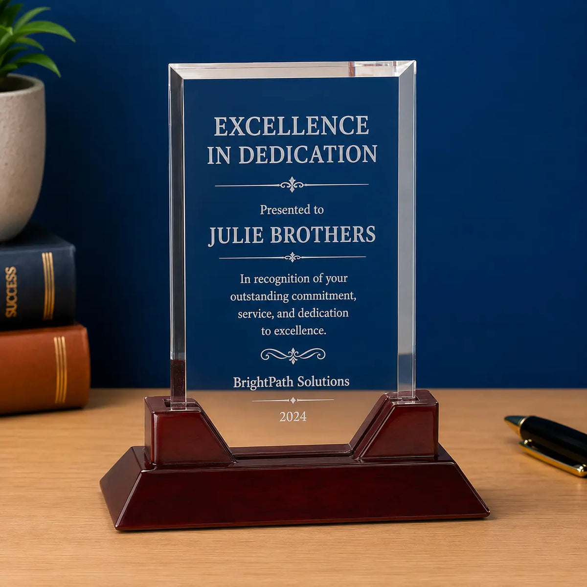 Personalized Rectangle Prestige Acrylic Award with Rosewood Base | Custom Engraved Recognition Award Sams Engraving and Gifts
