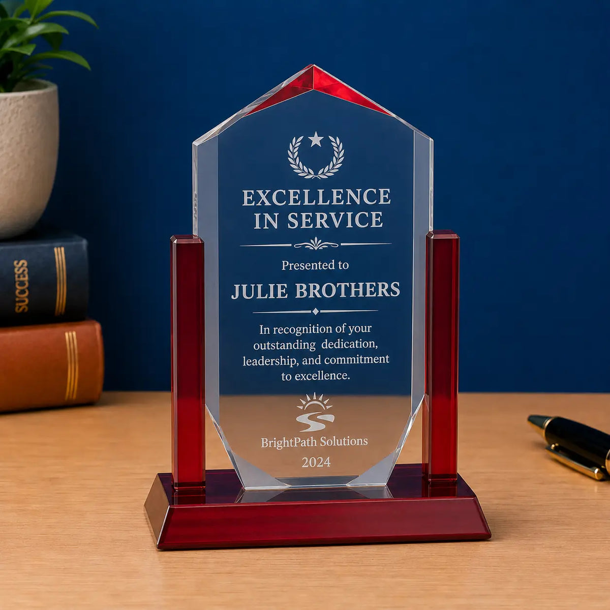 Personalized Royal Crown Acrylic Award with Rosewood Frame | Custom Engraved Recognition AwardΒ Sams Engraving and Gifts
