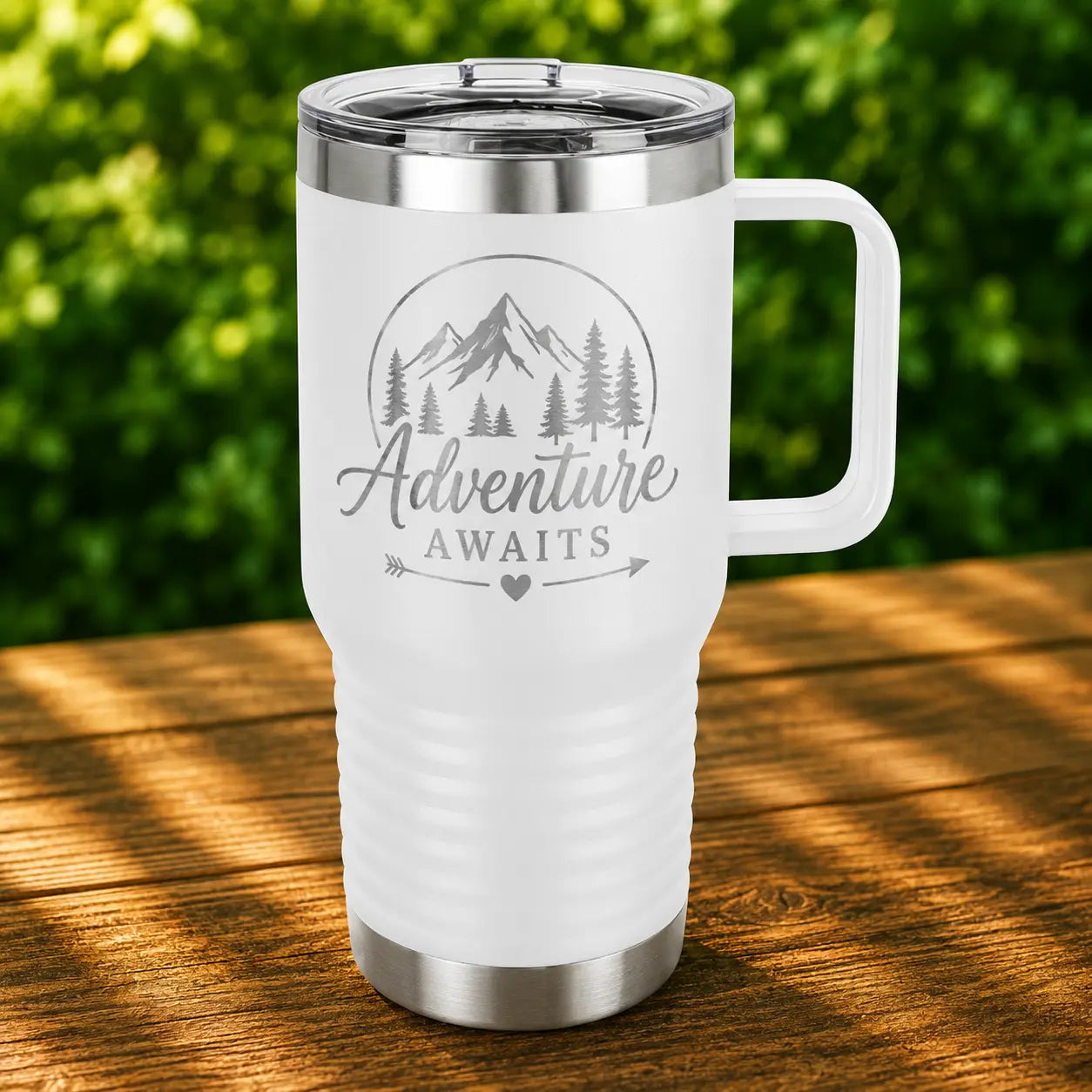 Personalized 20 oz. Insulated Travel Mug with Handle | Custom Laser Engraved Stainless Steel Mug Sams Engraving and Gifts