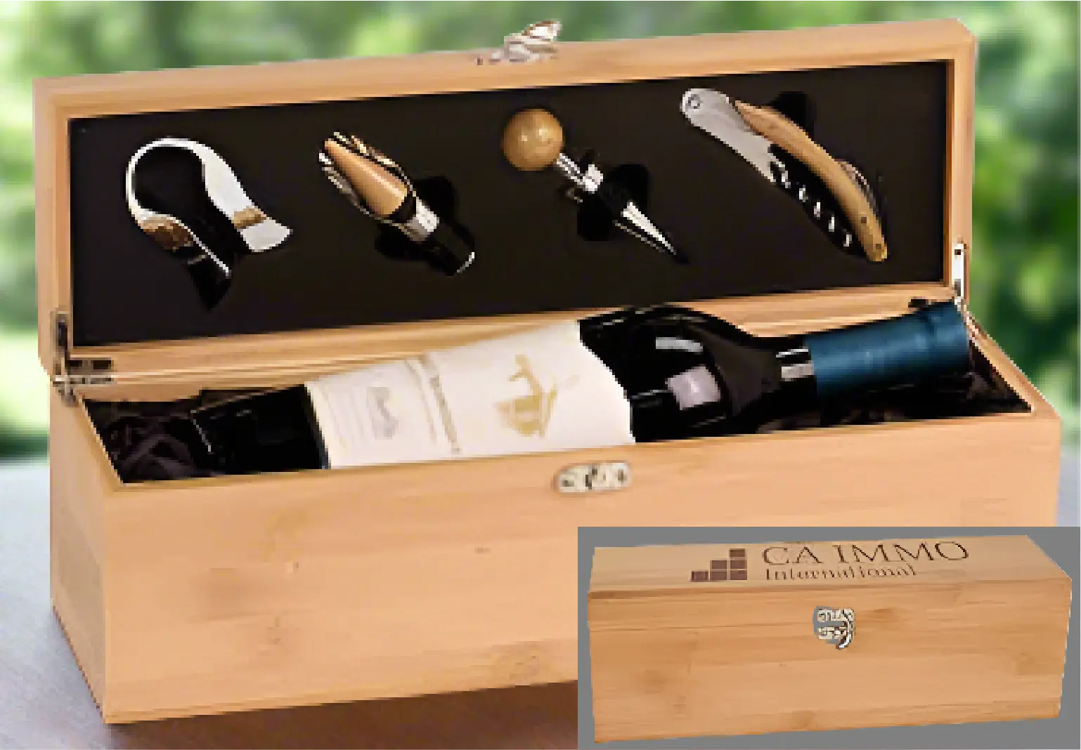 Personalized Wooden Wine Gift Box with Tools, Bamboo Wood - Wine Not Included JDS