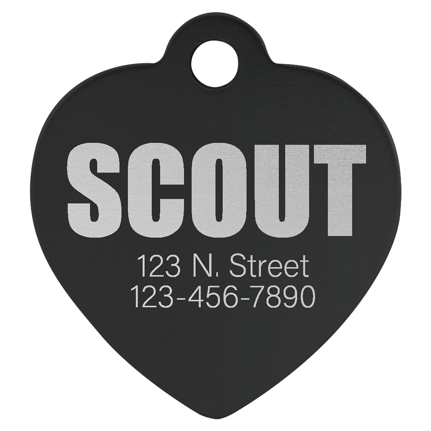Personalized Double-Sided Heart Shape Pet Name Tag, Anodized Aluminum, 1.25" x 1.25"