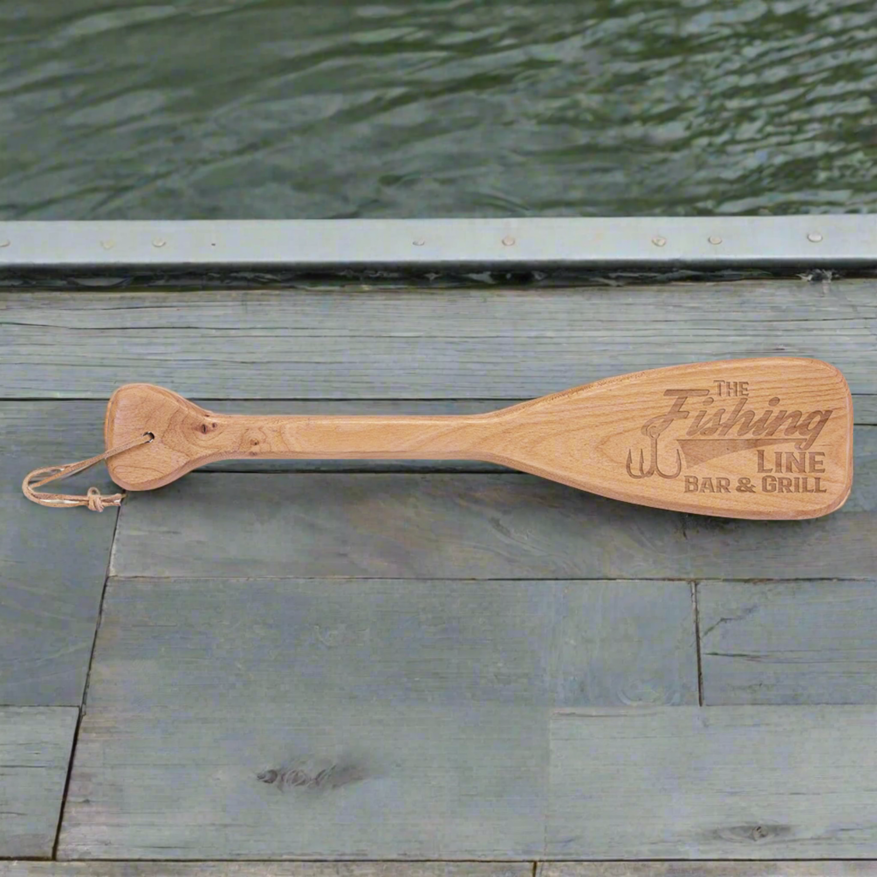 Personalized Boat Paddle Decor with Leather String, Red Alder Wood, 18" x  4"