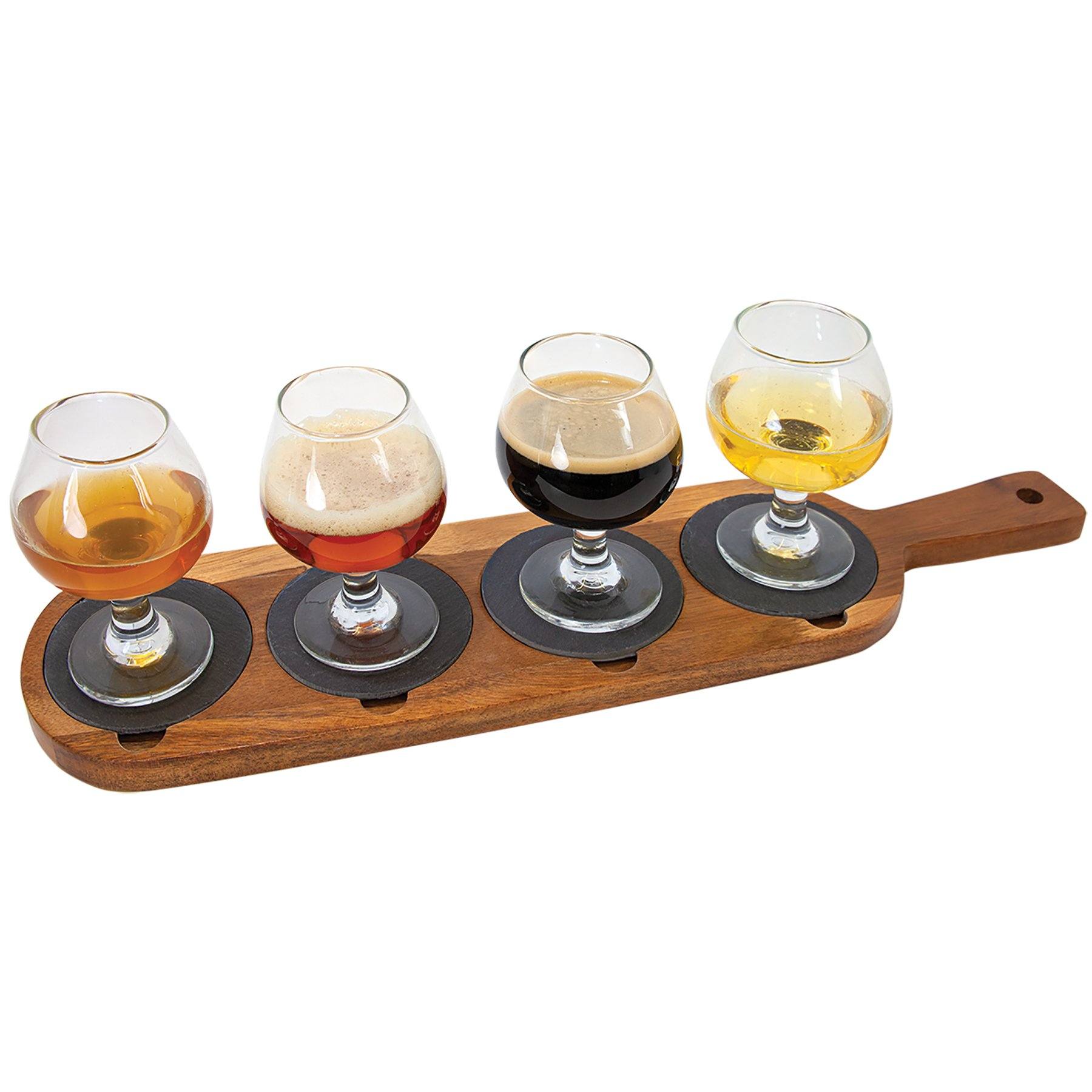 Personalized 4-Piece Serving Board with Handle and Removable Slate Coasters, Acacia Wood