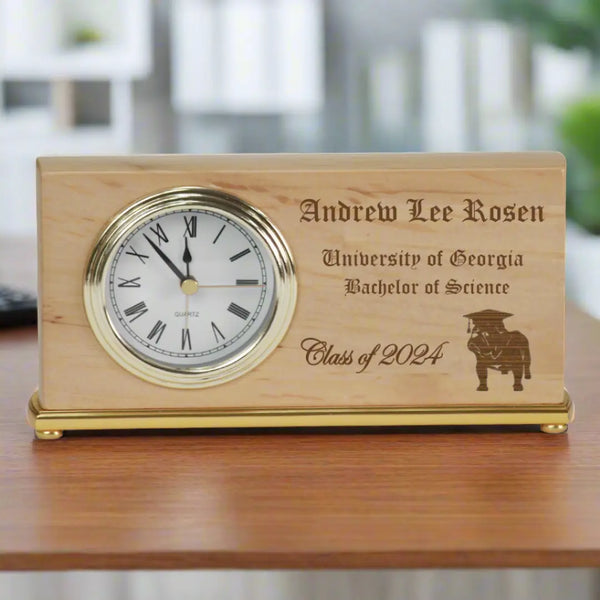 Personalized Wooden Desk Clock, Solid Red Alder Wood, 7.25