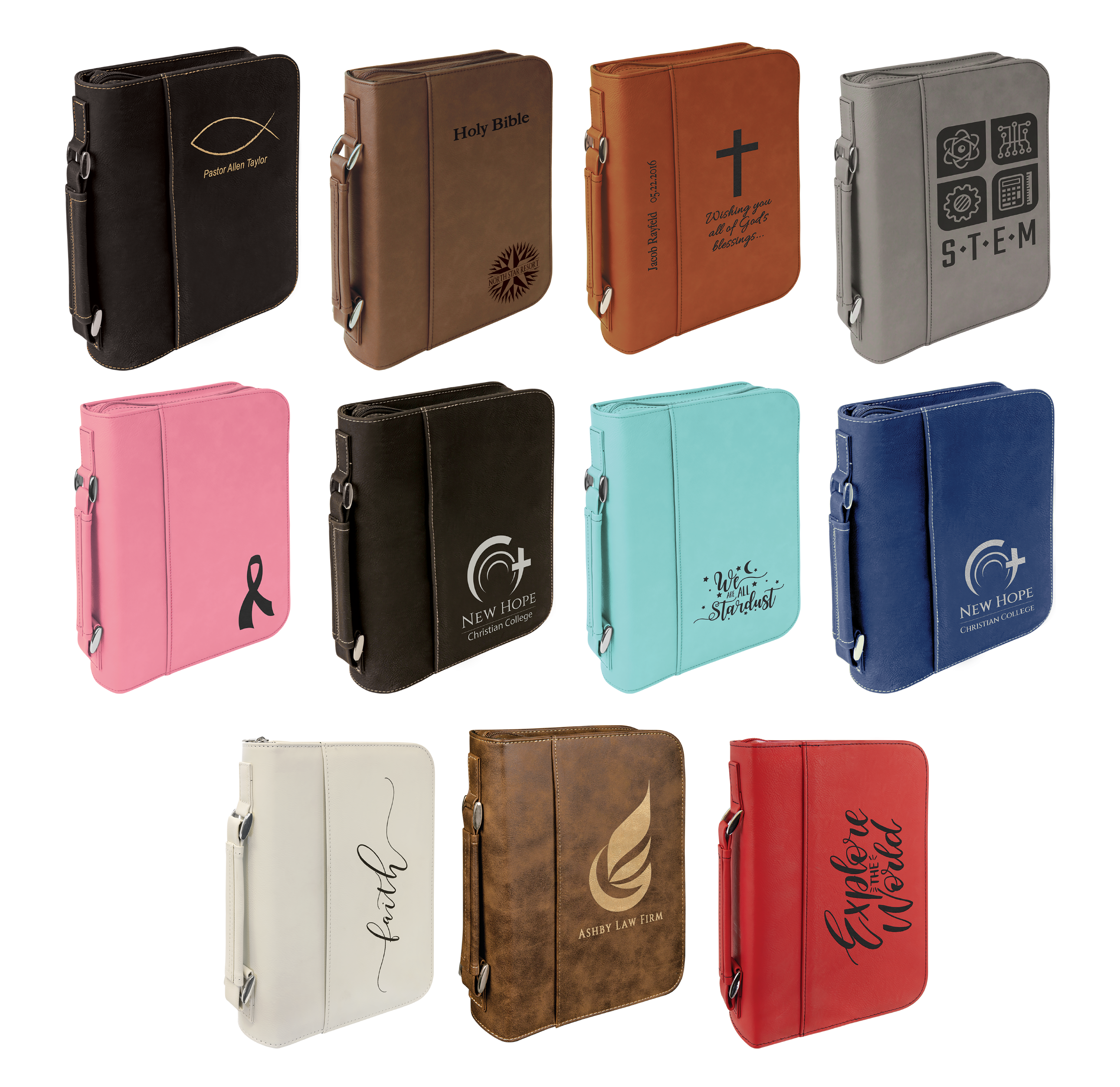 Personalized Bible/Book Cover with Pocket, Handle and Zipper, Leatherette, 7.5” x 10.75”