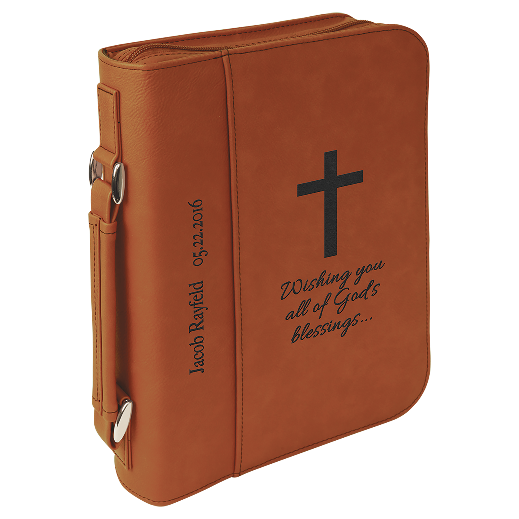 Personalized Bible/Book Cover with Pocket, Handle and Zipper, Leatherette, 7.5” x 10.75”