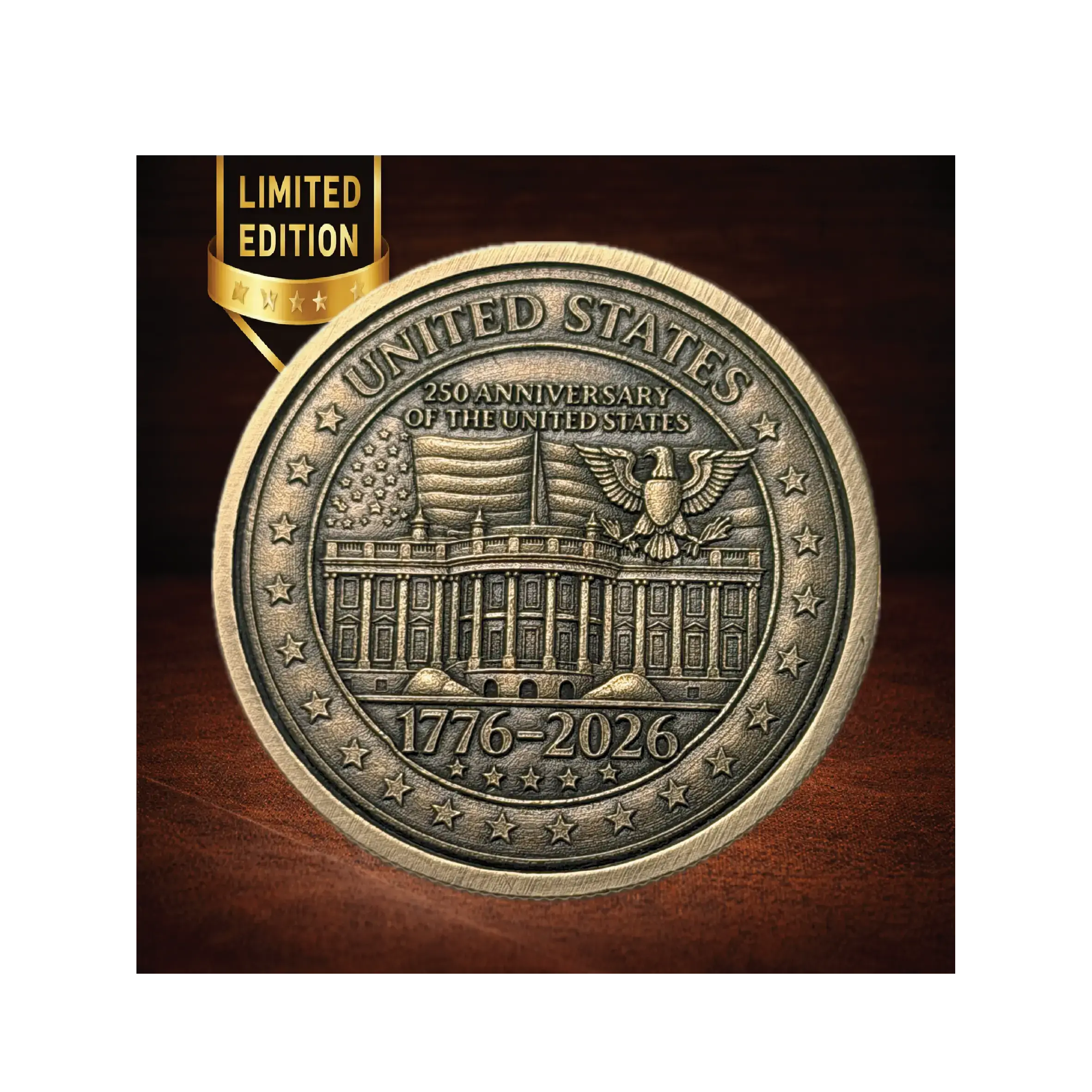Limited Edition 1776–2026 USA 250th Anniversary Commemorative Coin – Solid Brass Deep Engraved Eagle Medallion (Collector Edition Gift)  Sams Engraving and Gifts