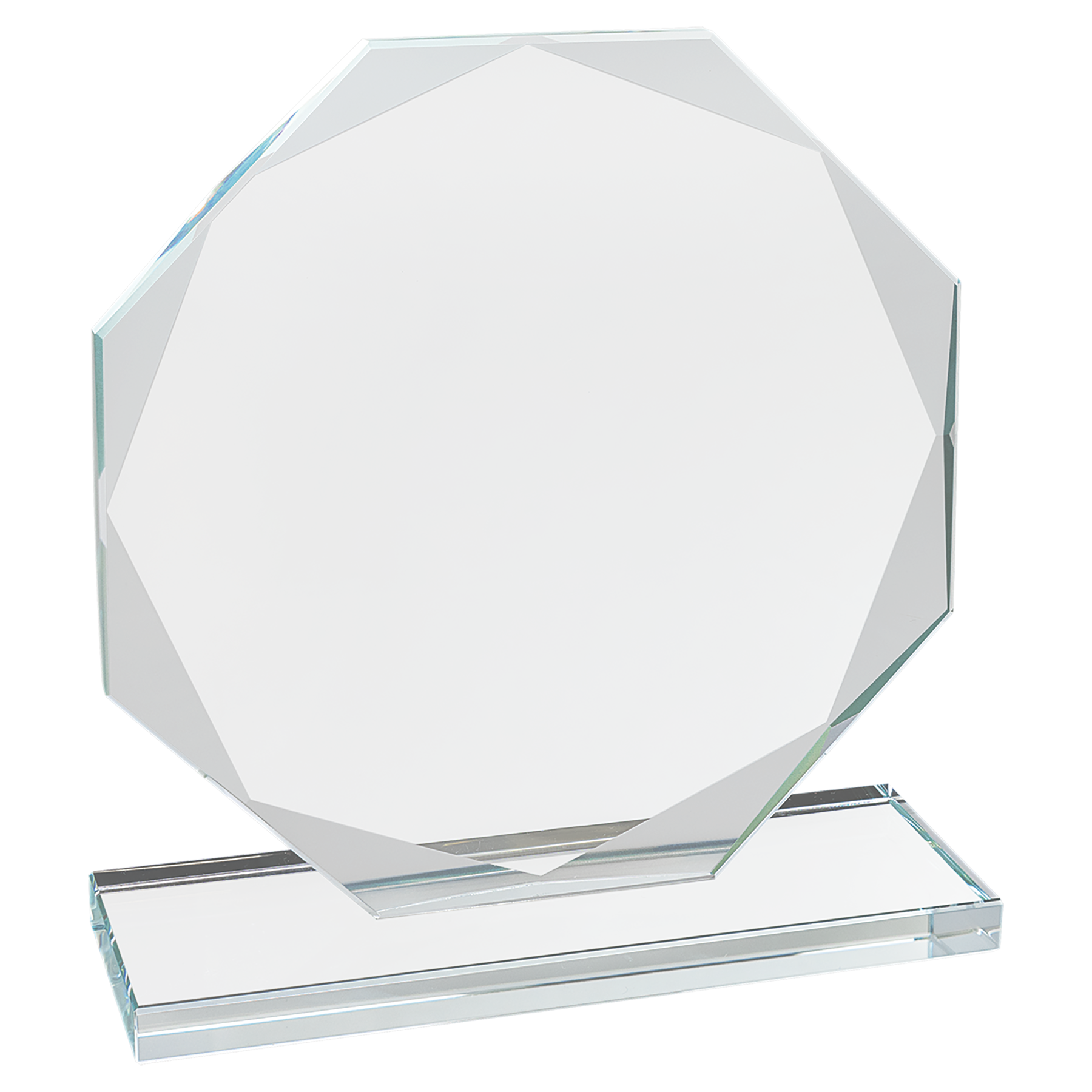 Octagon Beveled Edge Glass Standing Award with Lined Presentation Box, 2 Sizes