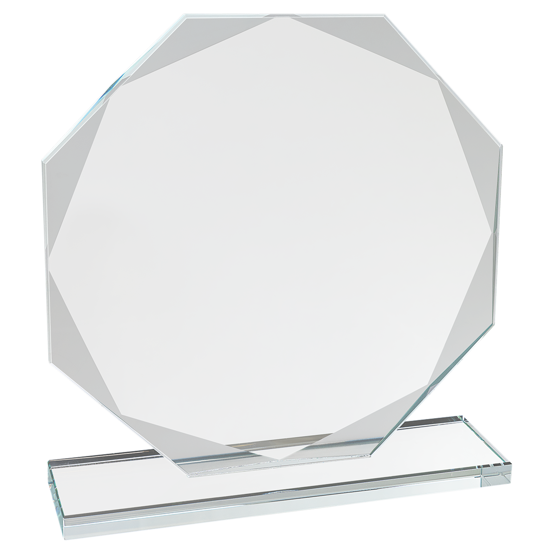 Octagon Beveled Edge Glass Standing Award with Lined Presentation Box, 2 Sizes