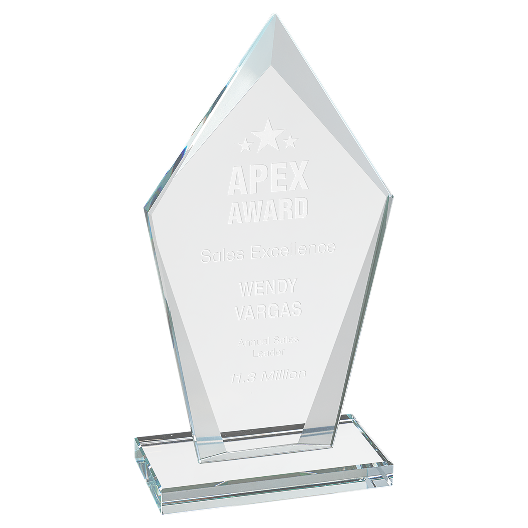 Diamond Beveled Edge Glass Standing Award with Lined Presentation Box, 2 Sizes