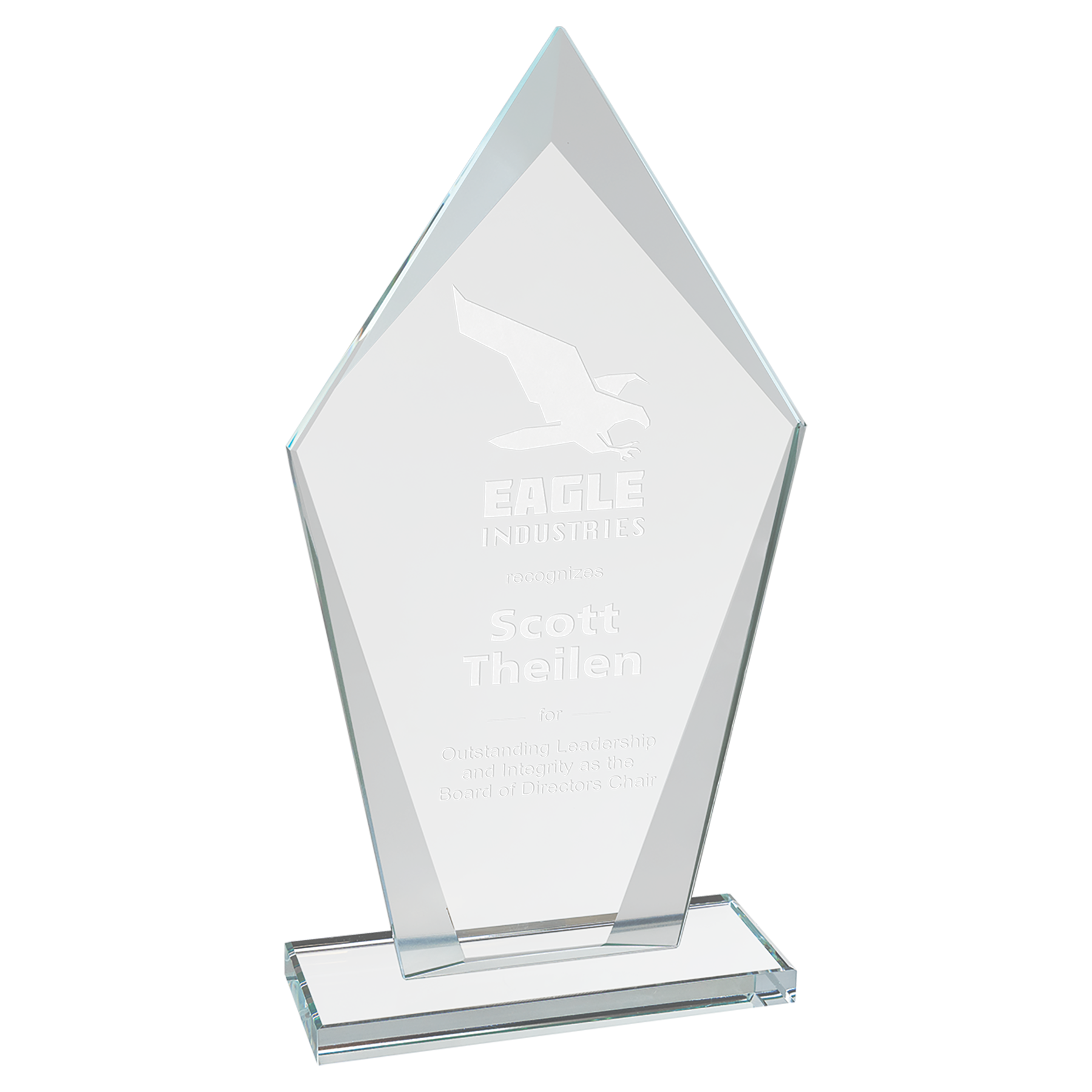 Diamond Beveled Edge Glass Standing Award with Lined Presentation Box, 2 Sizes