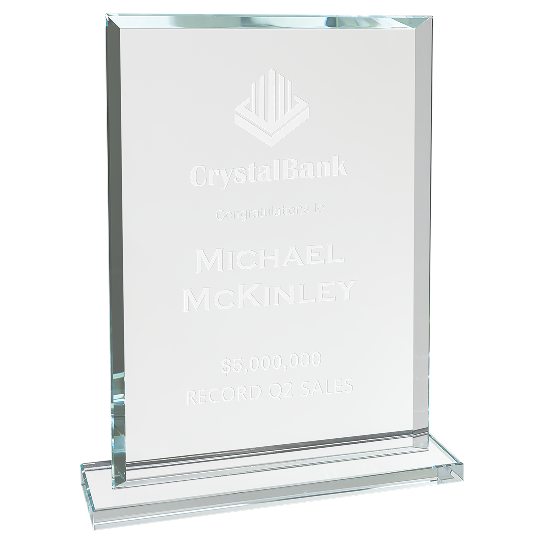 Rectangle Beveled Edge Glass Standing Award with Lined Presentation Box, 2 Sizes