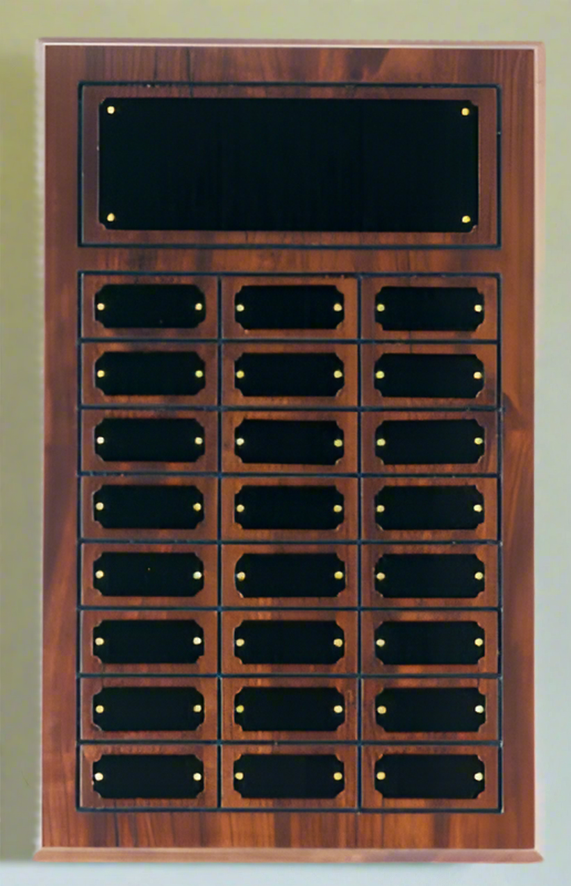 Cherry Finish Completed Perpetual Plaque Award with 24 Name Plates, 11.75" x  18.75"