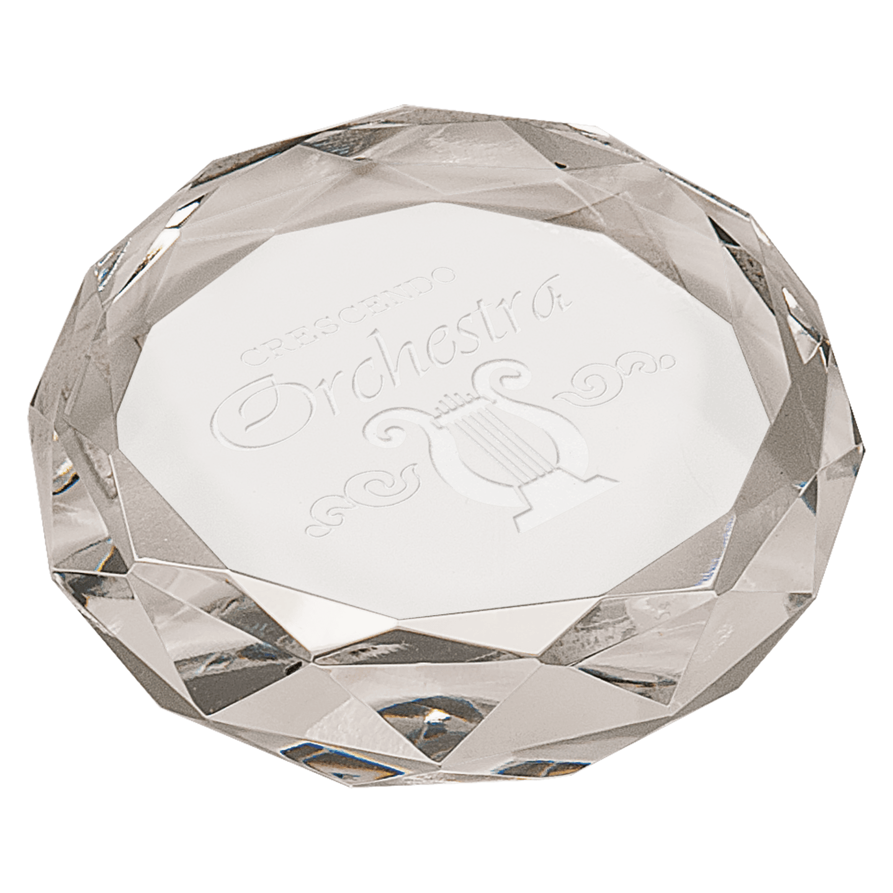 Premier Crystal Round Faceted Paperweight / Award, 3", Includes Lined Gift Box