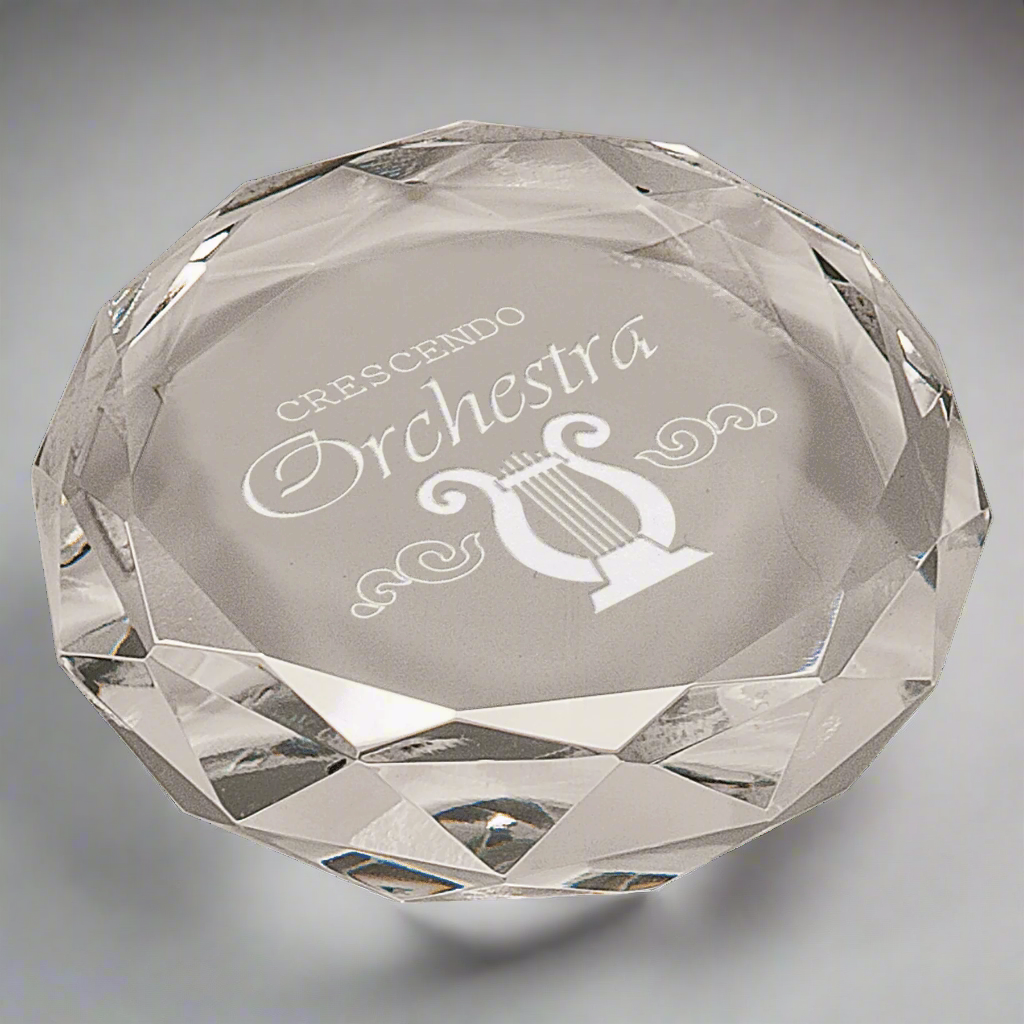 Premier Crystal Round Faceted Paperweight / Award, 3", Includes Lined Gift Box