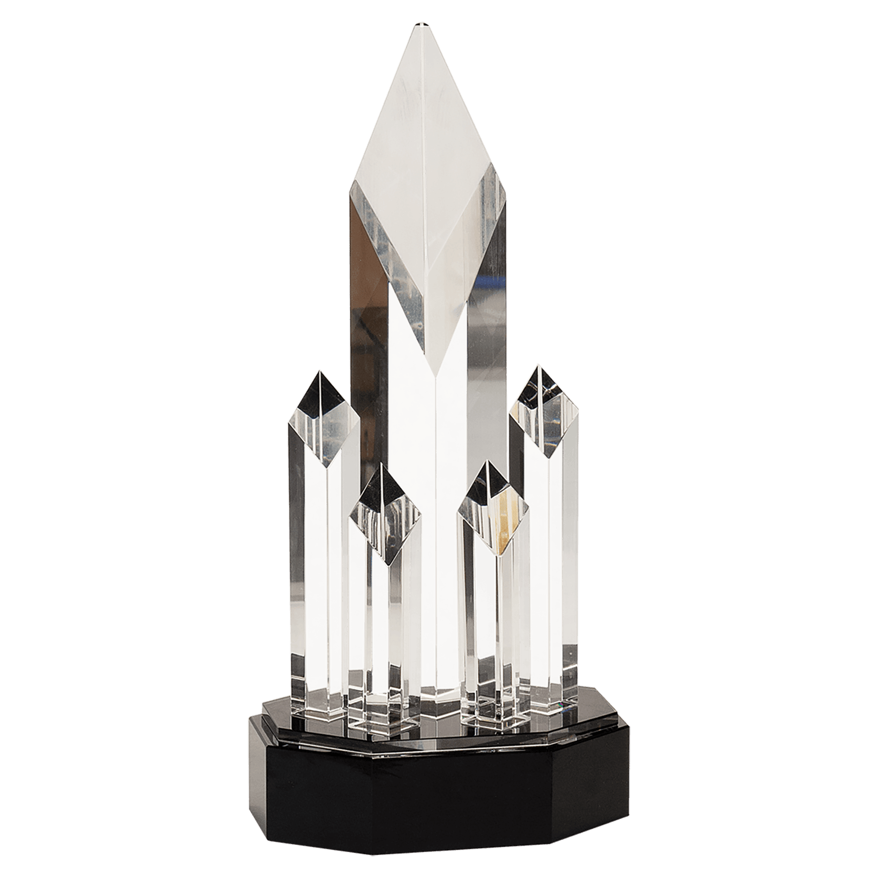 Premier Crystal 5 Rising Diamonds Standing Award on Black Pedestal Base, 11" Tall, Includes Lined Gift Box