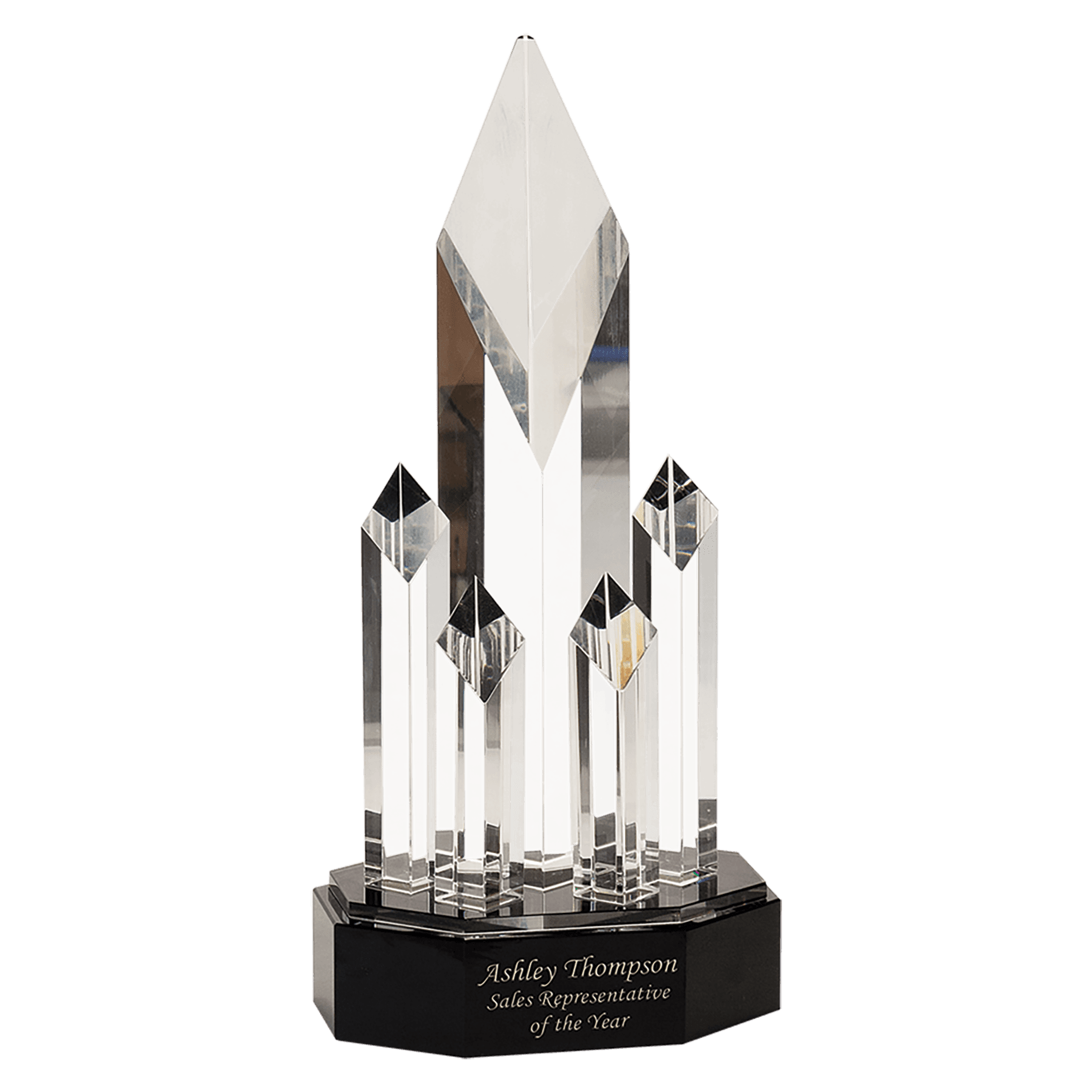 Premier Crystal 5 Rising Diamonds Standing Award on Black Pedestal Base, 11" Tall, Includes Lined Gift Box