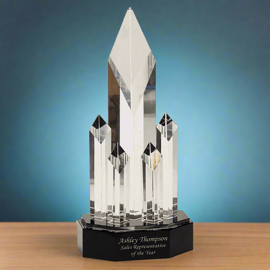 Premier Crystal 5 Rising Diamonds Standing Award on Black Pedestal Base, 11" Tall, Includes Lined Gift Box